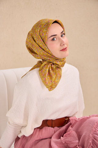 Twill İpek Eşarp Yaprak Ritmi Koyu Sarı 90x90