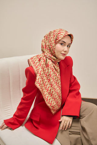 Twill Silk Scarf, Navy Blue, Green Tones, Patterned, Firm Structure, 90x90 cm.