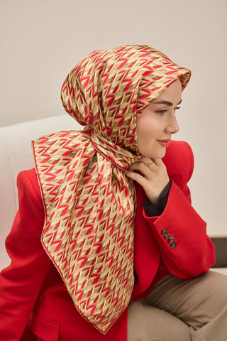 Twill Silk Scarf, Navy Blue, Green Tones, Patterned, Firm Structure, 90x90 cm.