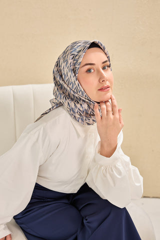Twill İpek Eşarp Yaprak Ritmi İndigo 90x90 - | Silk Home