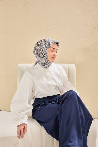 Twill İpek Eşarp Yaprak Ritmi İndigo 90x90 - | Silk Home