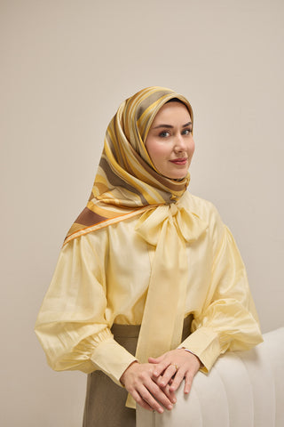 Twill İpek Eşarp Kıvrımlı Şerit Butter Yellow 90x90