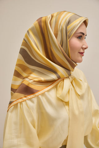 Twill Silk Scarf, Navy Blue, Green Tones, Patterned, Firm Structure, 90x90 cm.