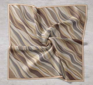 Twill Silk Scarf, Navy Blue, Green Tones, Patterned, Firm Structure, 90x90 cm.