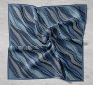 Twill İpek Eşarp Kıvrımlı Şerit Koyu Mavi 90x90 - | Silk Home