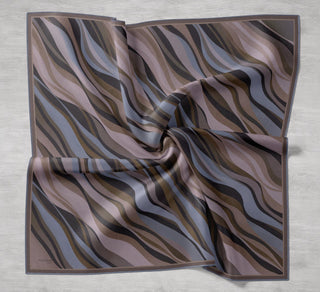 Twill Silk Scarf, Navy Blue, Green Tones, Patterned, Firm Structure, 90x90 cm.