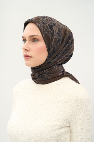 Viscose Velora Scarf, Four Seasons Etro Pattern, Brown, 90x90 cm 
