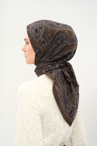 Viscose Velora Scarf, Four Seasons Etro Pattern, Brown, 90x90 cm 