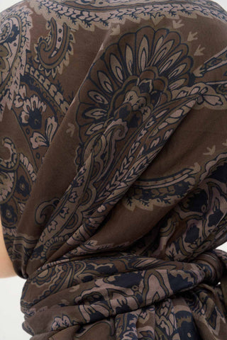Viscose Velora Scarf, Four Seasons Etro Pattern, Brown, 90x90 cm 