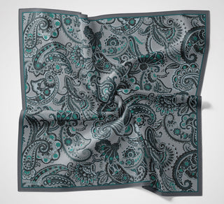 Viscose Velora Scarf, Four Seasons, Etro Pattern, Petrol Green, 90x90 cm 