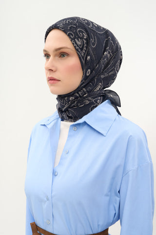 Viscose Velora Scarf, Four Seasons Etro Pattern, Dark Navy, 90x90 cm 