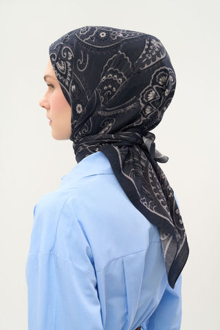 Viscose Velora Scarf, Four Seasons Etro Pattern, Dark Navy, 90x90 cm 