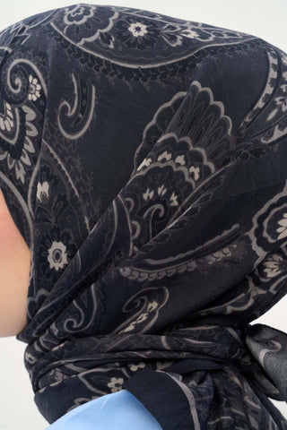 Viscose Velora Scarf, Four Seasons Etro Pattern, Dark Navy, 90x90 cm 