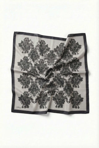 Viskon Velora Eşarp Dört Mevsim Barok Floral Desen Bej 90X90