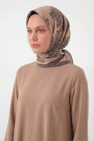 Viskon Velora Eşarp Dört Mevsim Barok Floral Desen Ten Rengi 90X90
