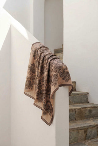Viskon Velora Eşarp Dört Mevsim Barok Floral Desen Ten Rengi 90X90