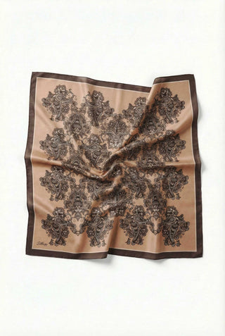 Viskon Velora Eşarp Dört Mevsim Barok Floral Desen Ten Rengi 90X90