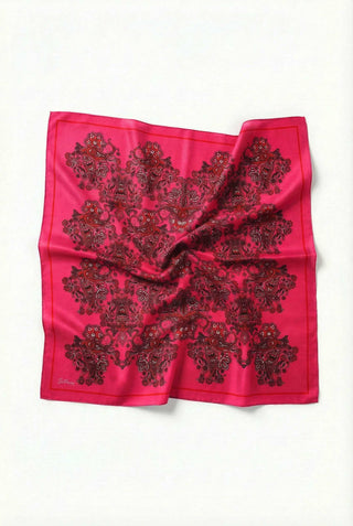 Viskon Velora Eşarp Dört Mevsim Barok Floral Desen Fosfor Pembe 90X90