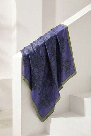 Viscose Velora Scarf, Four Seasons, Baroque Floral Pattern, Blue, Purple, 90x90 cm 