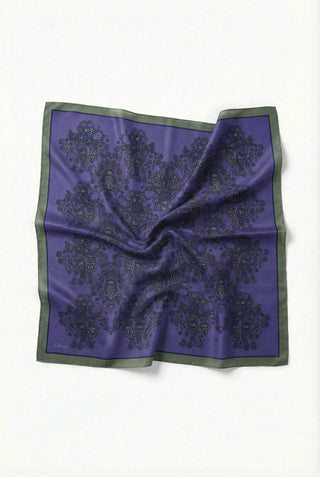 Viscose Velora Scarf, Four Seasons, Baroque Floral Pattern, Blue, Purple, 90x90 cm 