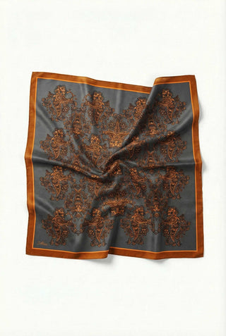 Viskon Velora Eşarp Dört Mevsim Barok Floral Desen Gri 90X90