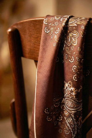 Viscose Velora Scarf, Four Seasons, Baroque Floral Pattern, Coffee, Burgundy, 90x90 cm 