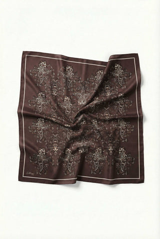 Viscose Velora Scarf, Four Seasons, Baroque Floral Pattern, Coffee, Burgundy, 90x90 cm 