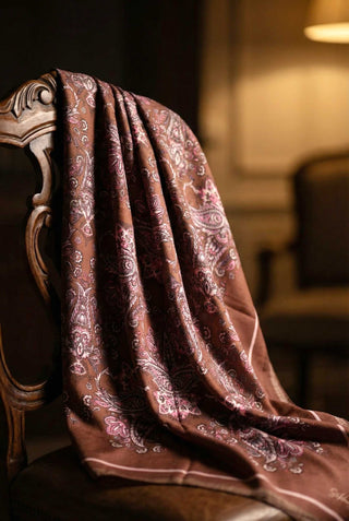 Viscose Velora Scarf, Four Seasons, Baroque Floral Pattern, Light Brown, 90x90 cm. 