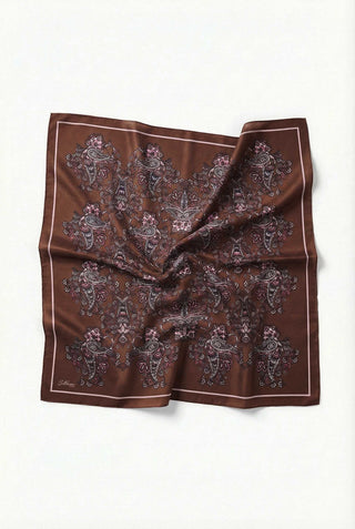 Viscose Velora Scarf, Four Seasons, Baroque Floral Pattern, Light Brown, 90x90 cm. 