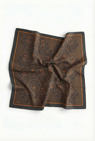 Viscose Velora Scarf, Four Seasons, Baroque Floral Pattern, Smoky Grey, 90x90 cm. 