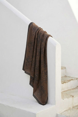Viscose Velora Scarf, Four Seasons, Baroque Floral Pattern, Brown, 90x90 cm 