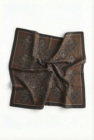 Viscose Velora Scarf, Four Seasons, Baroque Floral Pattern, Brown, 90x90 cm 