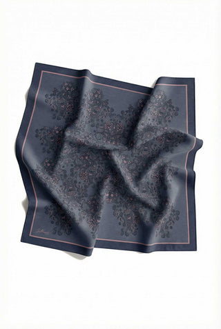 Viskon Velora Eşarp Dört Mevsim Barok Floral Desen Indigo 90X90