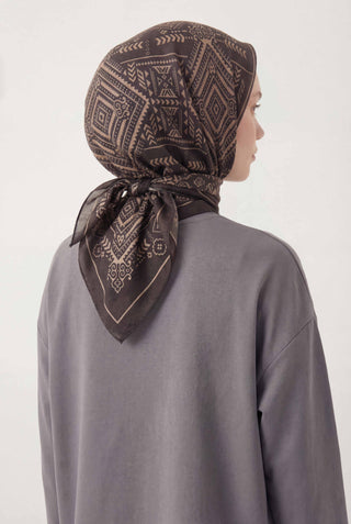Viscose Velora Scarf, Four Seasons Kilim Pattern, Dark Gray, 90x90 cm