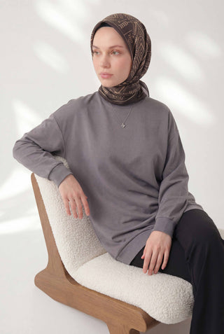 Viscose Velora Scarf, Four Seasons Kilim Pattern, Dark Gray, 90x90 cm