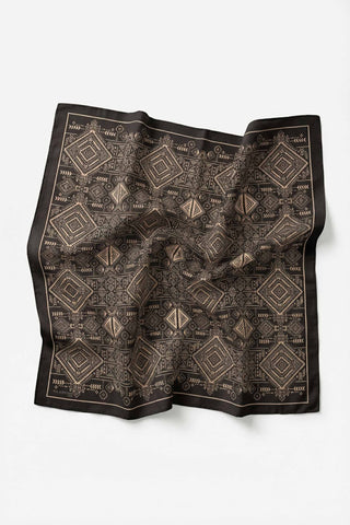 Viscose Velora Scarf, Four Seasons Kilim Pattern, Dark Gray, 90x90 cm