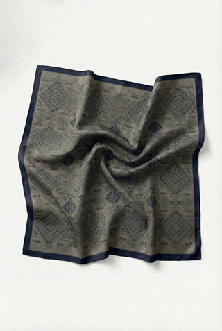 Viscose Velora Scarf, Four Seasons, Kilim Pattern, Khaki, 90x90 cm 