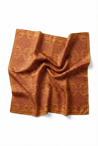 Viscose Velora Scarf, Four Seasons, Kilim Pattern, Cinnamon, 90x90 cm 