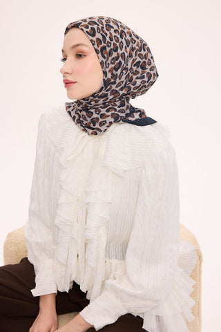 Viscose Velora Scarf, Four Seasons Kilim Pattern, Light Gray, 90x90 cm 