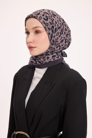 Viskon Velora Eşarp Dört Mevsim Leopar Desen Acı Kahve 90X90