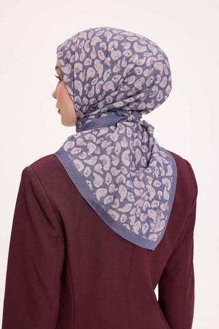 Viscose Velora Scarf, Four Seasons Kilim Pattern, Light Gray, 90x90 cm 