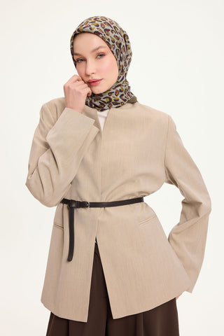 Viscose Velora Scarf, Four Seasons Kilim Pattern, Light Gray, 90x90 cm 