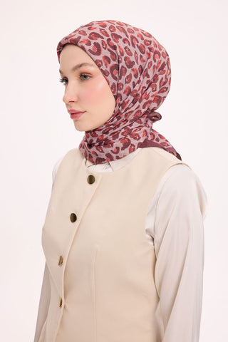 Viscose Velora Scarf, Four Seasons Kilim Pattern, Light Gray, 90x90 cm 