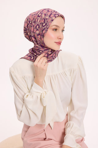 Viscose Velora Scarf, Four Seasons Kilim Pattern, Light Gray, 90x90 cm 