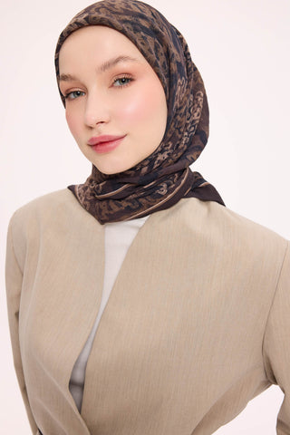 Viscose Velora Scarf, Four Seasons Kilim Pattern, Light Gray, 90x90 cm 