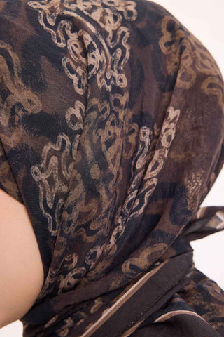 Viscose Velora Scarf, Four Seasons Kilim Pattern, Light Gray, 90x90 cm 