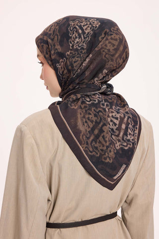 Viscose Velora Scarf, Four Seasons Kilim Pattern, Light Gray, 90x90 cm 