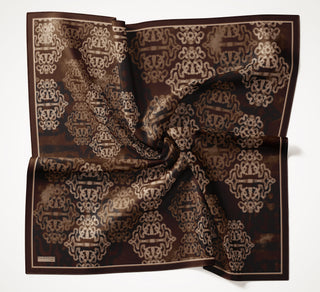 Viscose Velora Scarf, Four Seasons Kilim Pattern, Light Gray, 90x90 cm 