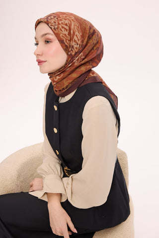 Viscose Velora Scarf, Four Seasons Kilim Pattern, Light Gray, 90x90 cm 