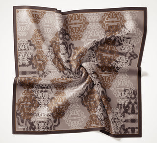 Viscose Velora Scarf, Four Seasons Kilim Pattern, Light Gray, 90x90 cm 